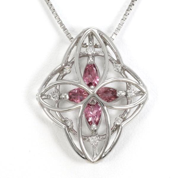 K18 White Gold Necklace with Pink Tourmaline and Diamond in Pristine Condition