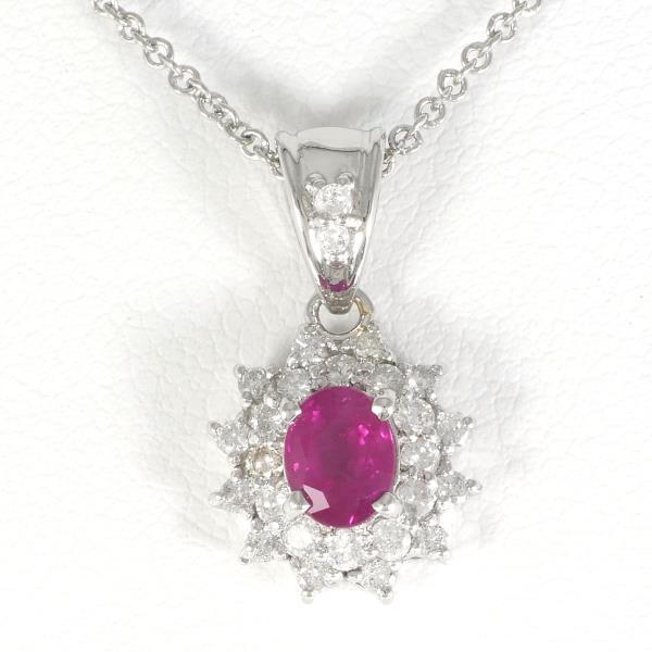 PT900 Platinum PT850 Necklace Ruby 0.59 Diamond 0.31 in Excellent Condition