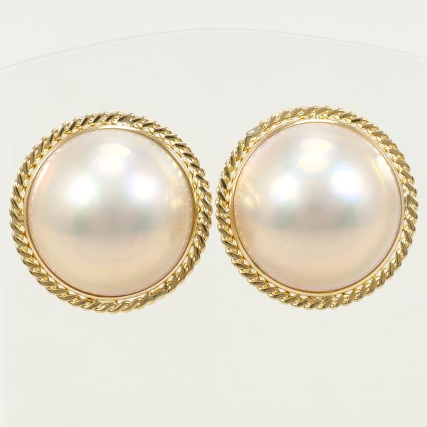 K18 Yellow Gold Mabe Pearl Earrings in Great Condition