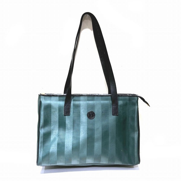 Fendi Pequin Dark Green Tote Bag in Fair Condition