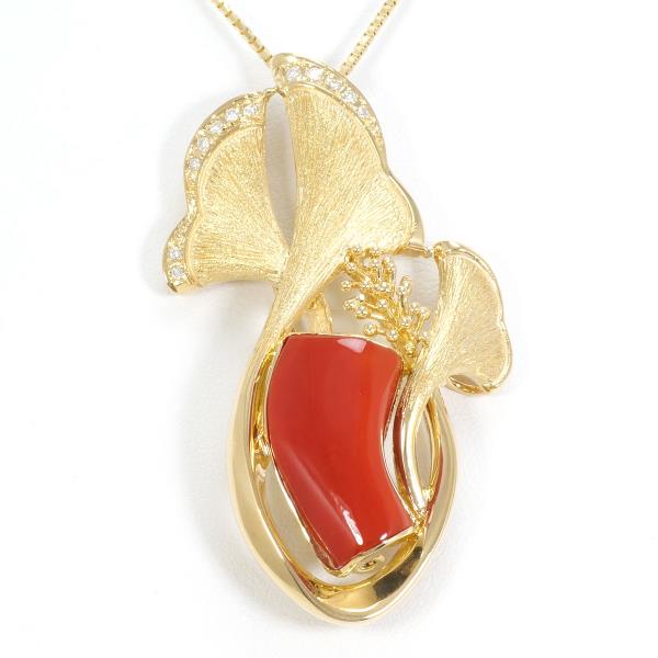 K18 Yellow Gold Coral Necklace Brooch