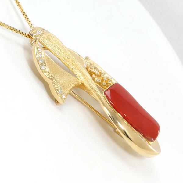 K18 Yellow Gold Coral Necklace Brooch