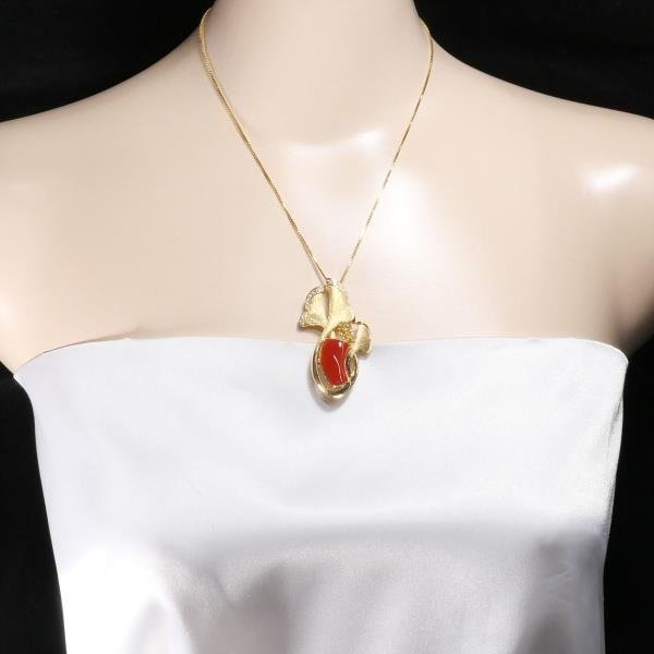 K18 Yellow Gold Coral Necklace Brooch