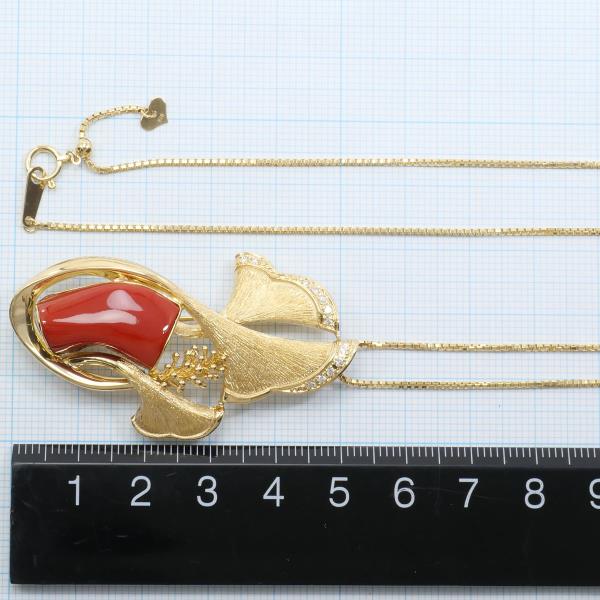 K18 Yellow Gold Coral Necklace Brooch