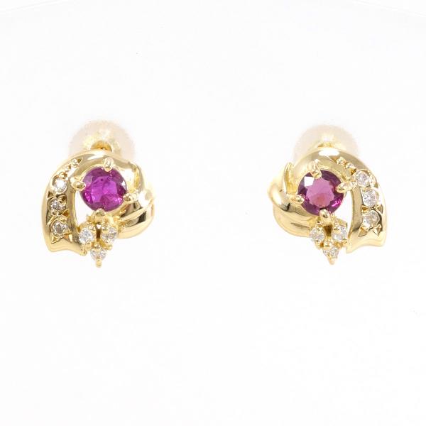 K18 Yellow Gold Ruby Diamond Earrings in Excellent Condition