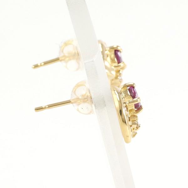 K18 Yellow Gold Ruby Diamond Earrings in Excellent Condition