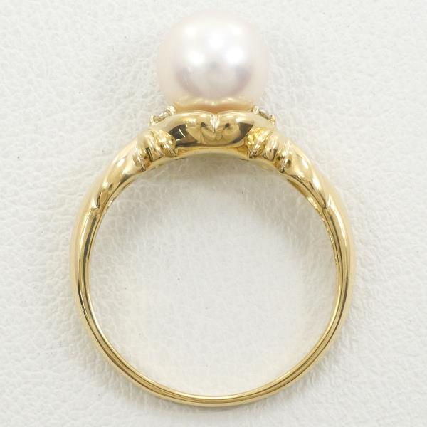 K18 Yellow Gold Ring with 7mm Pearl and Diamond in Excellent Condition