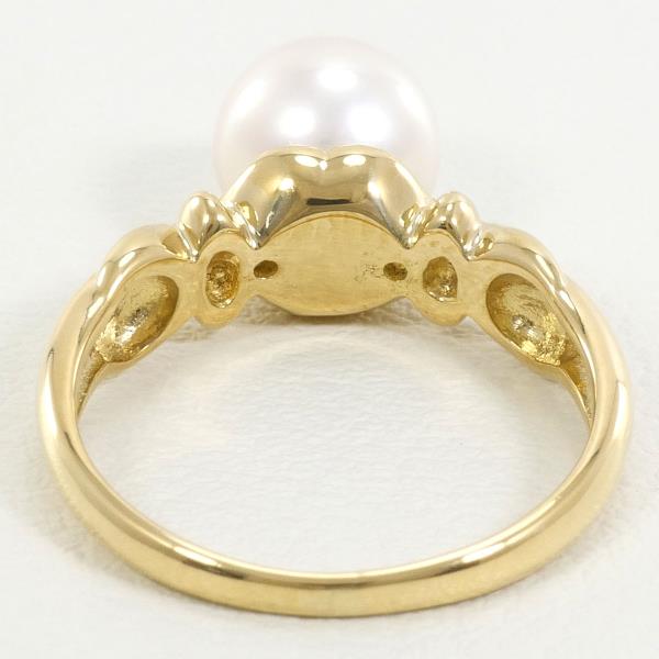 K18 Yellow Gold Ring with 7mm Pearl and Diamond in Excellent Condition