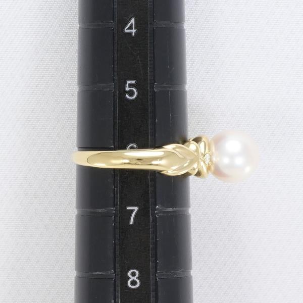 K18 Yellow Gold Ring with 7mm Pearl and Diamond in Excellent Condition