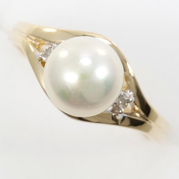 K14 Yellow Gold White Gold Pearl Ring 10.5 in Excellent Condition