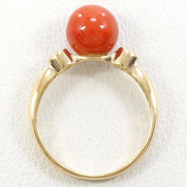 K18 Yellow Gold Ring with Coral and Diamond in Excellent Condition