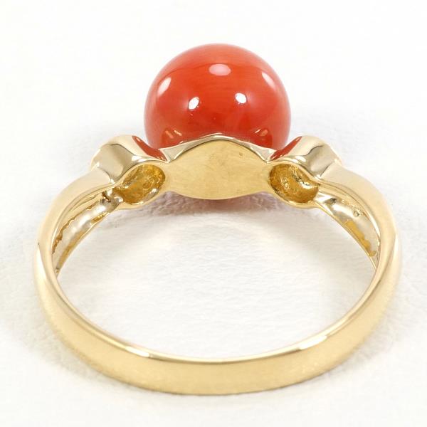 K18 Yellow Gold Ring with Coral and Diamond in Excellent Condition