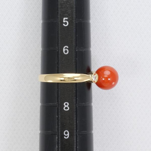 K18 Yellow Gold Ring with Coral and Diamond in Excellent Condition