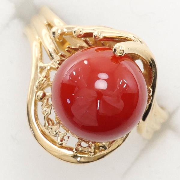 K18 Yellow Gold Coral Ring 11 in Excellent Condition