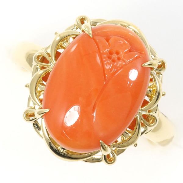 K18 Yellow Gold Coral Ring Size 12 in Excellent Condition