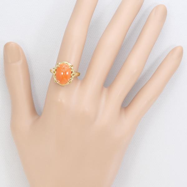 K18 Yellow Gold Coral Ring Size 12 in Excellent Condition