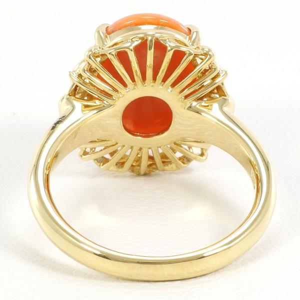 K18 Yellow Gold Coral Ring Size 12 in Excellent Condition