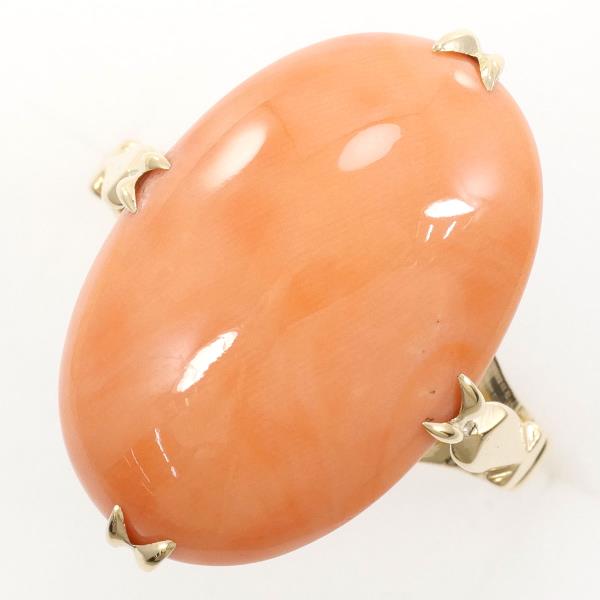 K18 Yellow Gold Coral Ring Size 14 in Excellent Condition