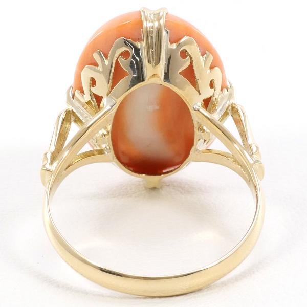 K18 Yellow Gold Coral Ring Size 14 in Excellent Condition