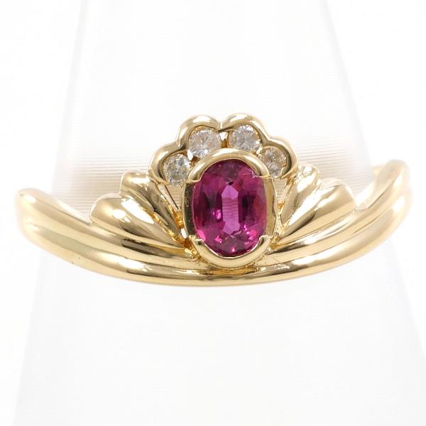 K18 Yellow Gold Ruby Diamond Ring Size 10 in Excellent Condition