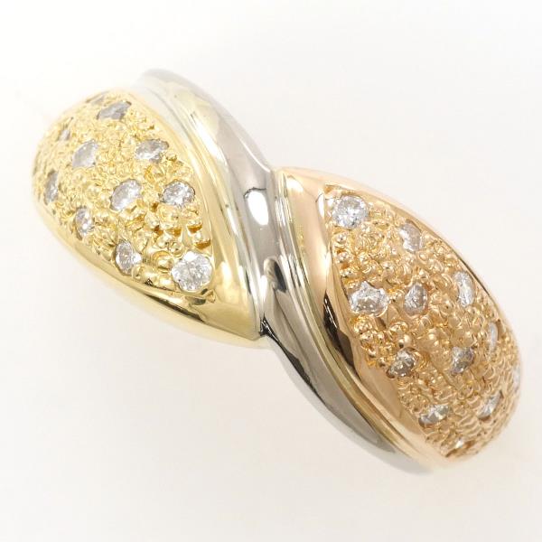 K18 Yellow Gold Pink White Diamond Ring 12.5