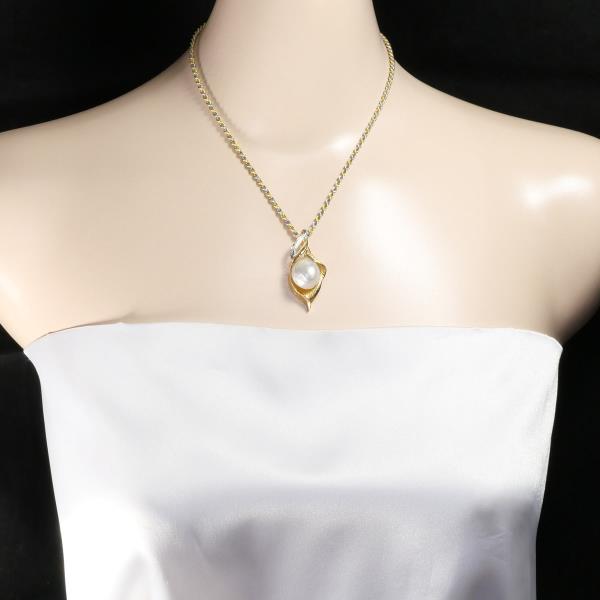 PT900 Platinum K18 Yellow Gold Pearl Necklace in Excellent Condition