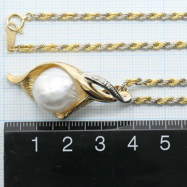 PT900 Platinum K18 Yellow Gold Pearl Necklace in Excellent Condition