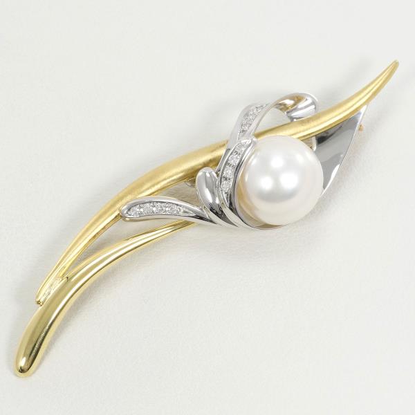 PT900 Platinum K18YG Brooch with Pearl and Diamond in Excellent Condition