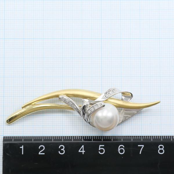 PT900 Platinum K18YG Brooch with Pearl and Diamond in Excellent Condition