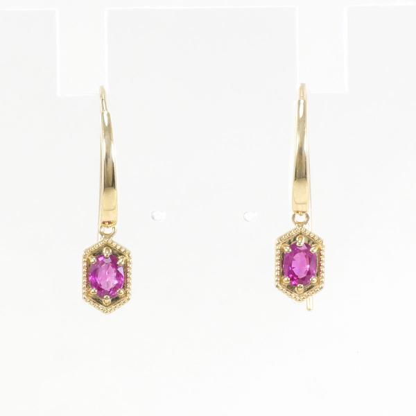 K10 Yellow Gold Ruby Earrings in Excellent Condition