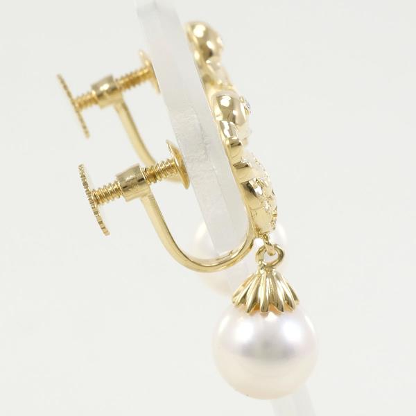 K18 Yellow Gold Pearl Earrings with Diamonds in Great Condition