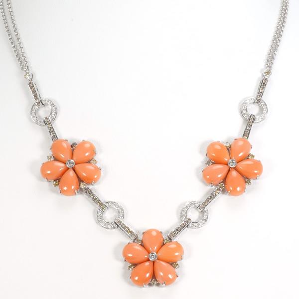 K18 White Gold Coral Brown Diamond Necklace