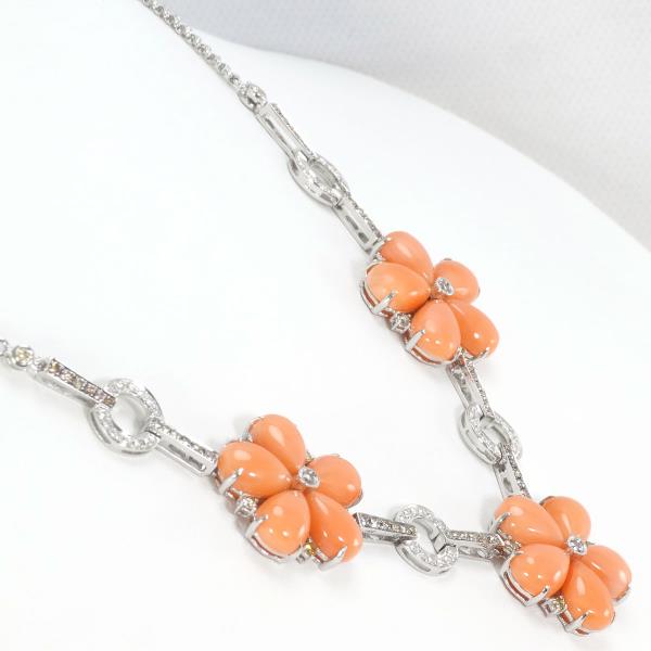 K18 White Gold Necklace with Coral and Brown Diamond in Excellent Condition