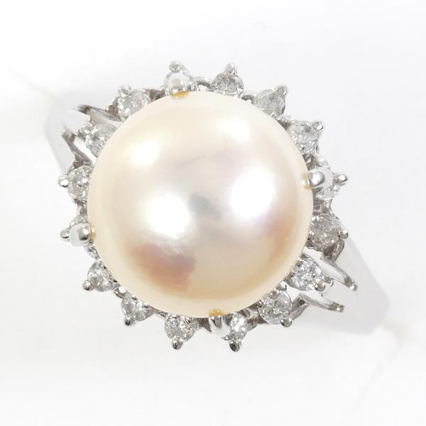 PT900 Platinum Pearl Ring with Diamond in Excellent Condition