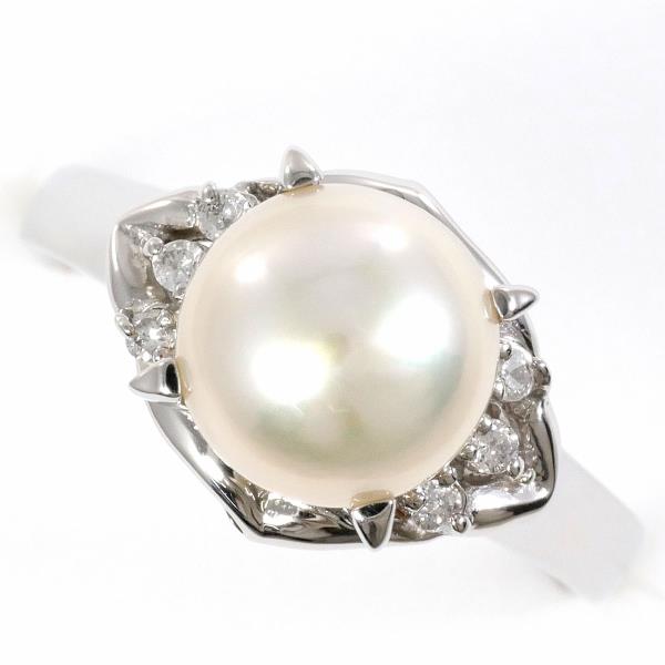 PT900 Platinum Pearl Ring with Diamond in Excellent Condition