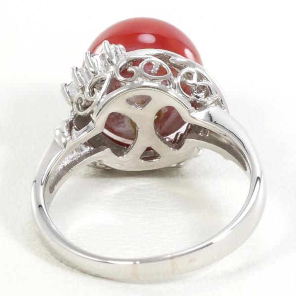 PT900 Platinum Ring with Coral and Diamond in Excellent Condition