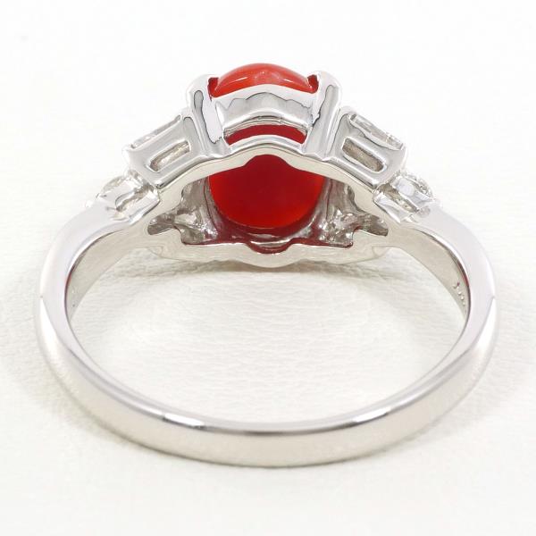 PT900 Platinum Ring Coral Diamond Jewelry in Excellent Condition