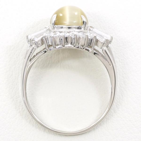 PT900 Platinum Ring with Synthetic Chrysoberyl Cat's Eye and Zirconia in Excellent Condition