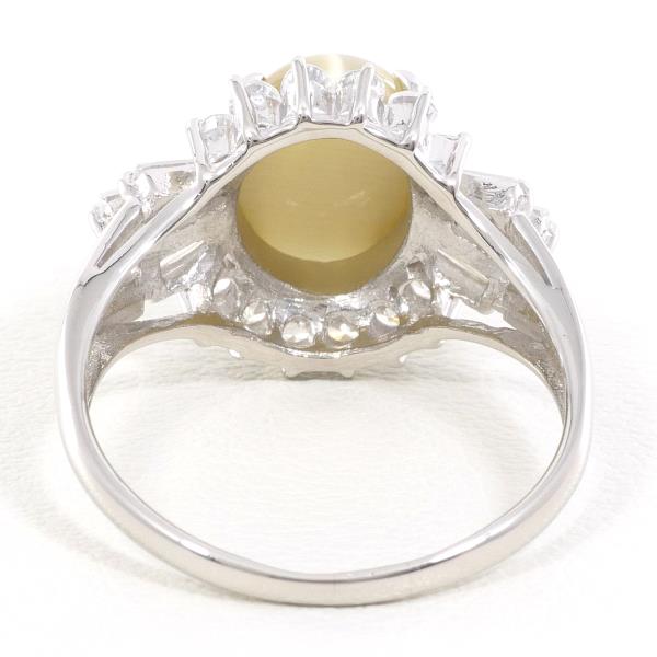 PT900 Platinum Ring with Synthetic Chrysoberyl Cat's Eye and Zirconia in Excellent Condition