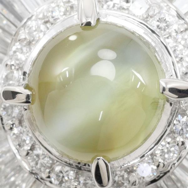 PT900 Platinum Chrysoberyl Cat's Eye Ring 16 Size with 3.48ct Chrysoberyl and 1.23ct Diamond in Excellent Condition