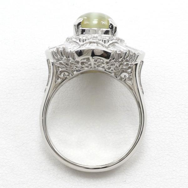 PT900 Platinum Chrysoberyl Cat's Eye Ring 16 Size with 3.48ct Chrysoberyl and 1.23ct Diamond in Excellent Condition