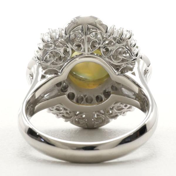 PT900 Platinum Chrysoberyl Cat's Eye Ring 16 Size with 3.48ct Chrysoberyl and 1.23ct Diamond in Excellent Condition