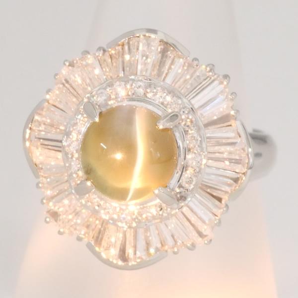 PT900 Platinum Chrysoberyl Cat's Eye Ring 16 Size with 3.48ct Chrysoberyl and 1.23ct Diamond in Excellent Condition