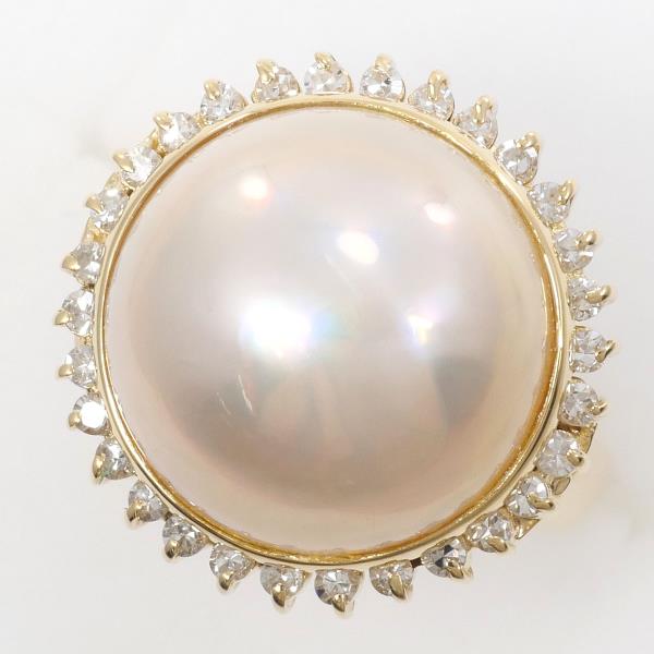 K18 Yellow Gold Ring with Mabe Pearl and Diamond in Excellent Condition