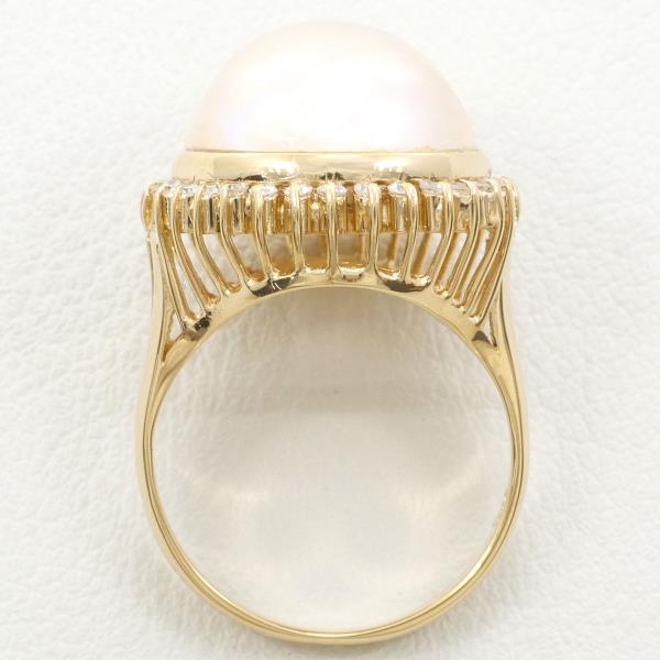 K18 Yellow Gold Ring with Mabe Pearl and Diamond in Excellent Condition