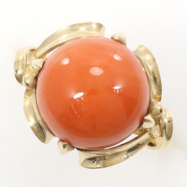 K18 Yellow Gold Coral Ring Size 7 in Excellent Condition