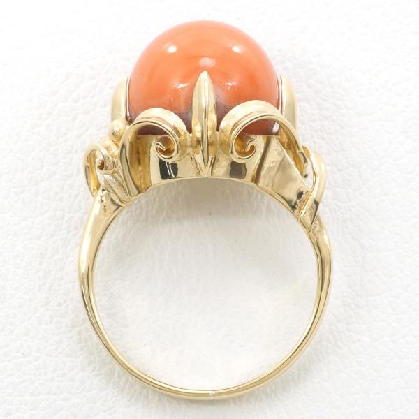 K18 Yellow Gold Coral Ring Size 7 in Excellent Condition