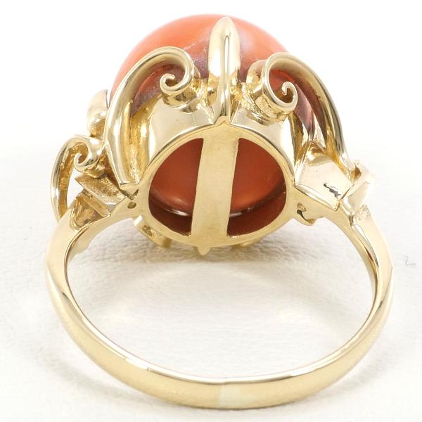 K18 Yellow Gold Coral Ring Size 7 in Excellent Condition