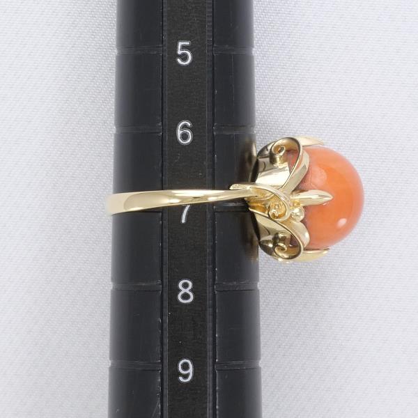 K18 Yellow Gold Coral Ring Size 7 in Excellent Condition