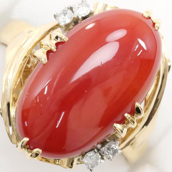 K18 Yellow Gold Coral Diamond Ring